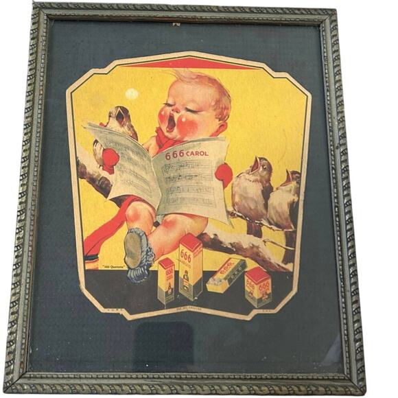 Framed Advertising Fan 666 Quartet c1930s Roberts Monticello Drugs - Picture 4 of 5